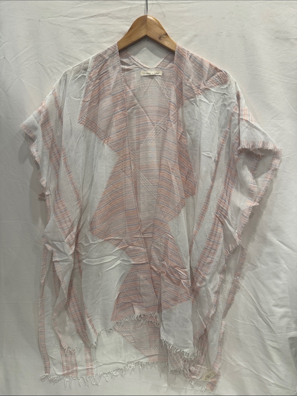 Do Everything In Love Anthro Sheer White and Peach Striped Kimono Cover-Up OS
